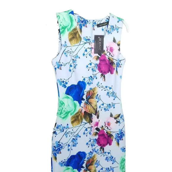 Iconic V&K Studio Floral Bodycon multicolor mini dress Women's size Medium - Picture 3 of 11